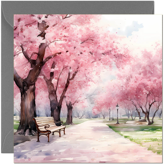 Cherry Blossom Greeting Card - Beautiful Spring Card Landscape