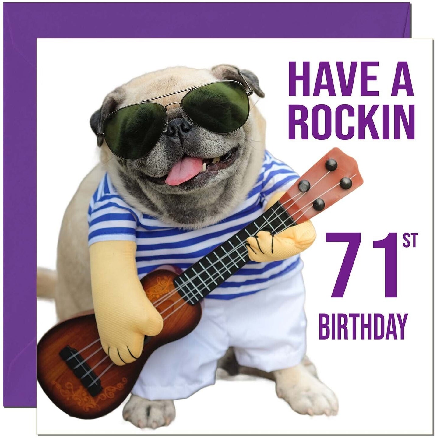 Birthday Card - Rock n Roll Pug Dog Funny