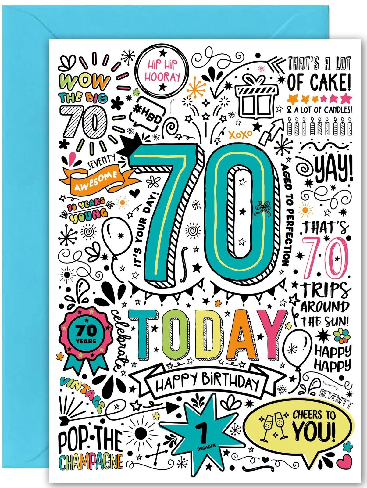70th Birthday Card - Large A5 Size - Fun Birthday card for 70th bday