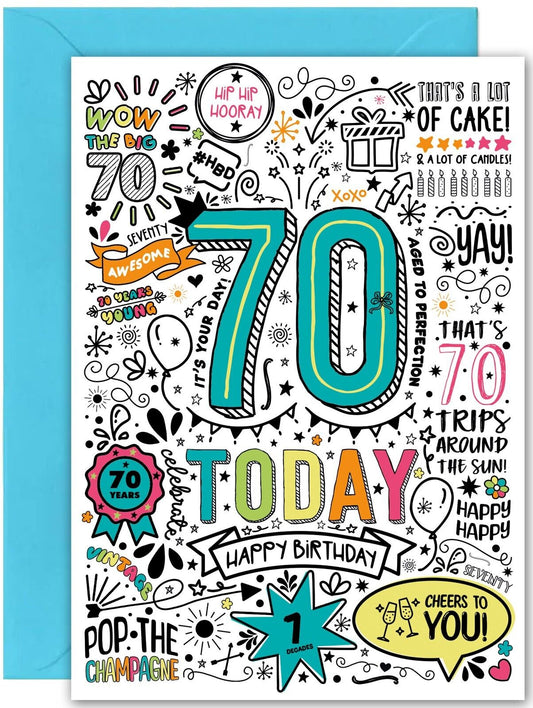 70th Birthday Card - Large A5 Size - Fun Birthday card for 70th bday