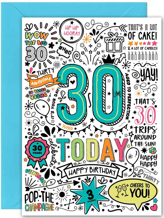 30th Birthday Card - Large A5 Size - Fun Comic Birthday card for 30th bday