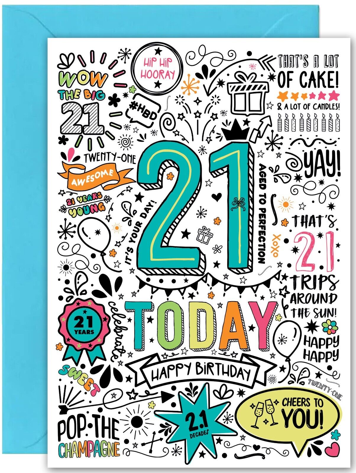 21st Birthday Card - Large A5 Size - Fun b'day card for Granddaughter Son niece