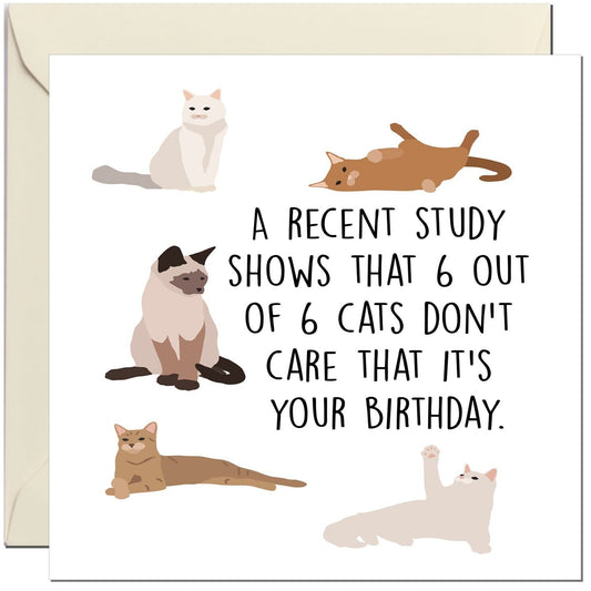 Funny Cat Birthday Card - 6 out of 6 Cats Don't Care - 145 x 145mm