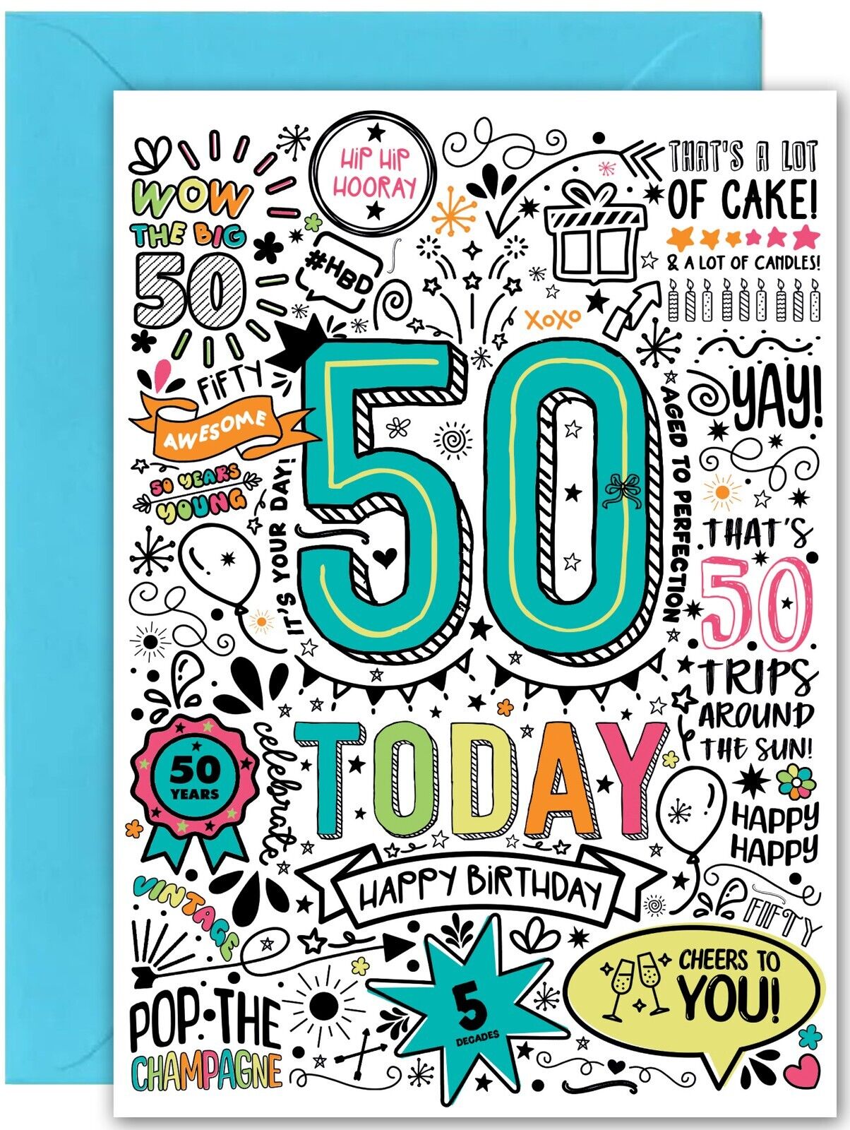 50th Birthday Card - Large A5 Size - Fun Comic Birthday card for 50th bday fifty