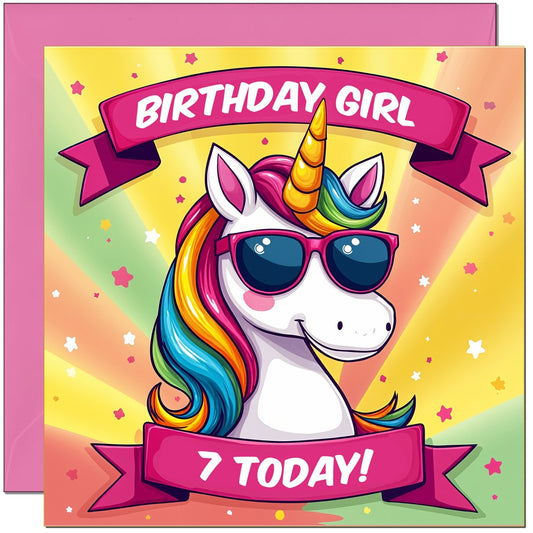 Birthday Card for Girls - Cool Unicorn Kids Girls