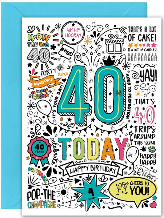 40th Birthday Card - Large A5 Size - Fun Comic Birthday card for 40th bday