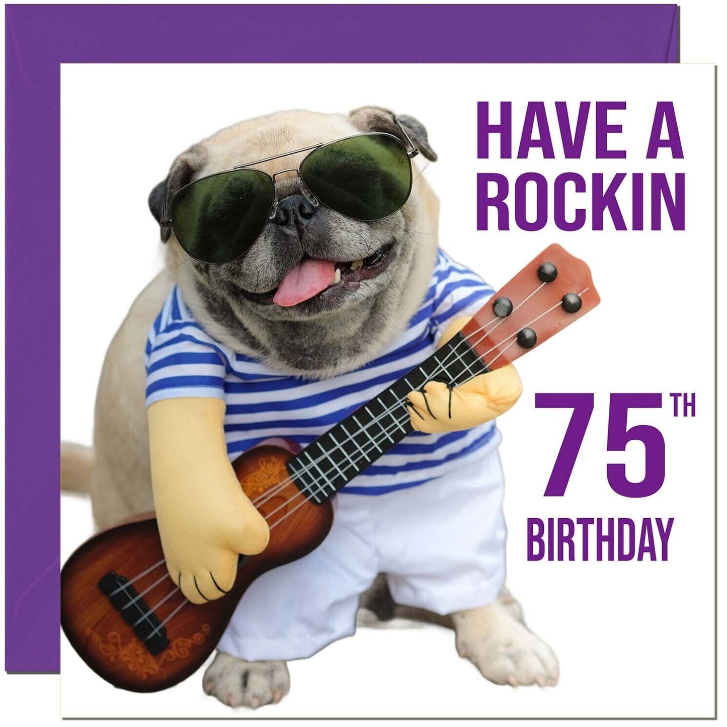 Birthday Card - Rock n Roll Pug Dog Funny