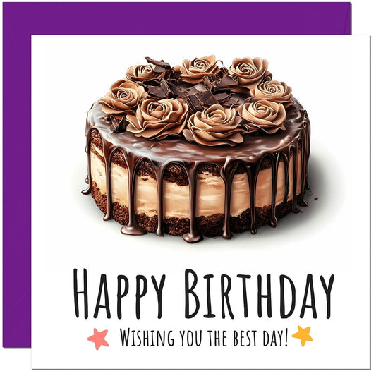 Happy Birthday Card - Chocolate Cake Design 145 x 145mm