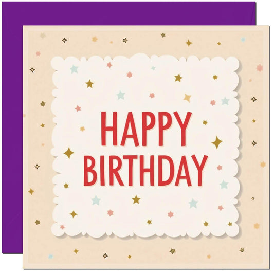 Happy Birthday Card - With Purple Envelope - 145 x 145mm