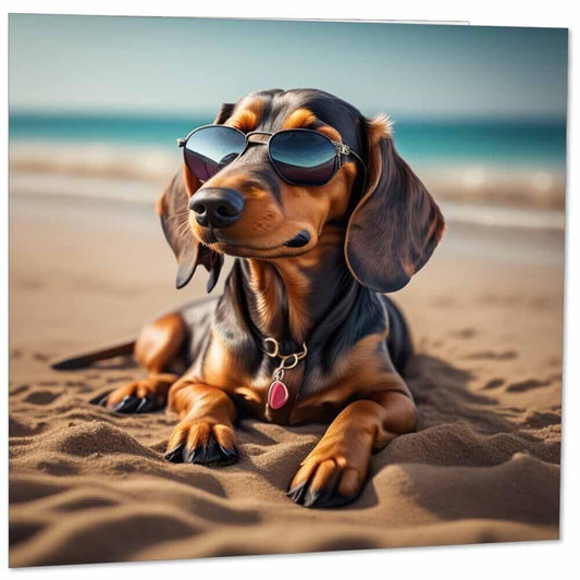 Dachshund Greeting Card - funny Sausage Dog Birthday Card 145mm x 145mm