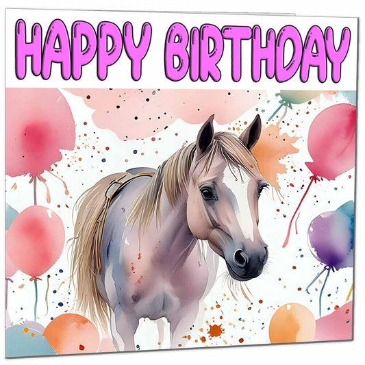 Horse Pony Birthday Card - Girls Cute Bday Card 145 x 145mm