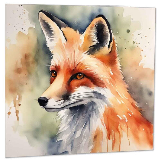 Watercolour Fox Greeting Card - Fox Birthday Card145 x 145mm