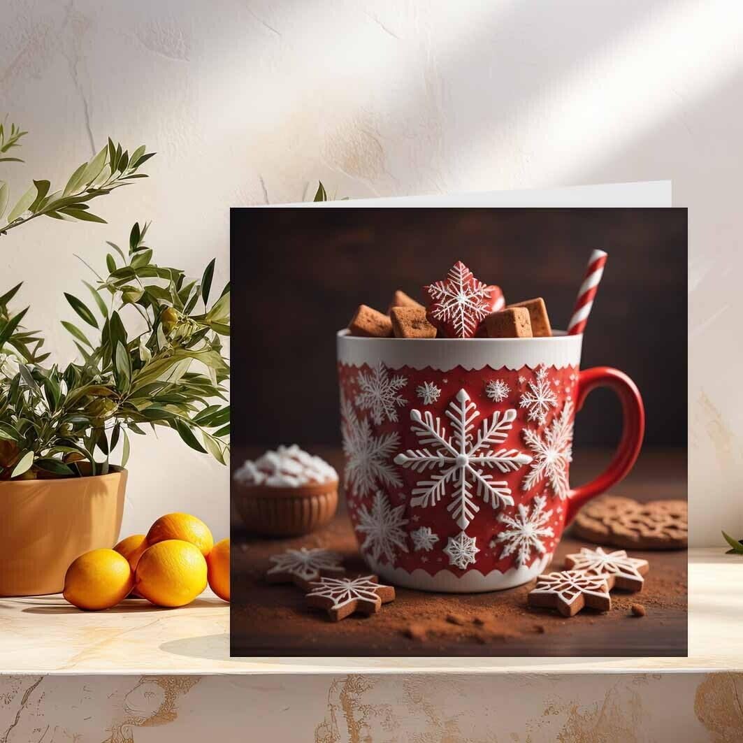 Hot Chocolate Snowflake Greeting Card Winter Christmas 145 x 145mm