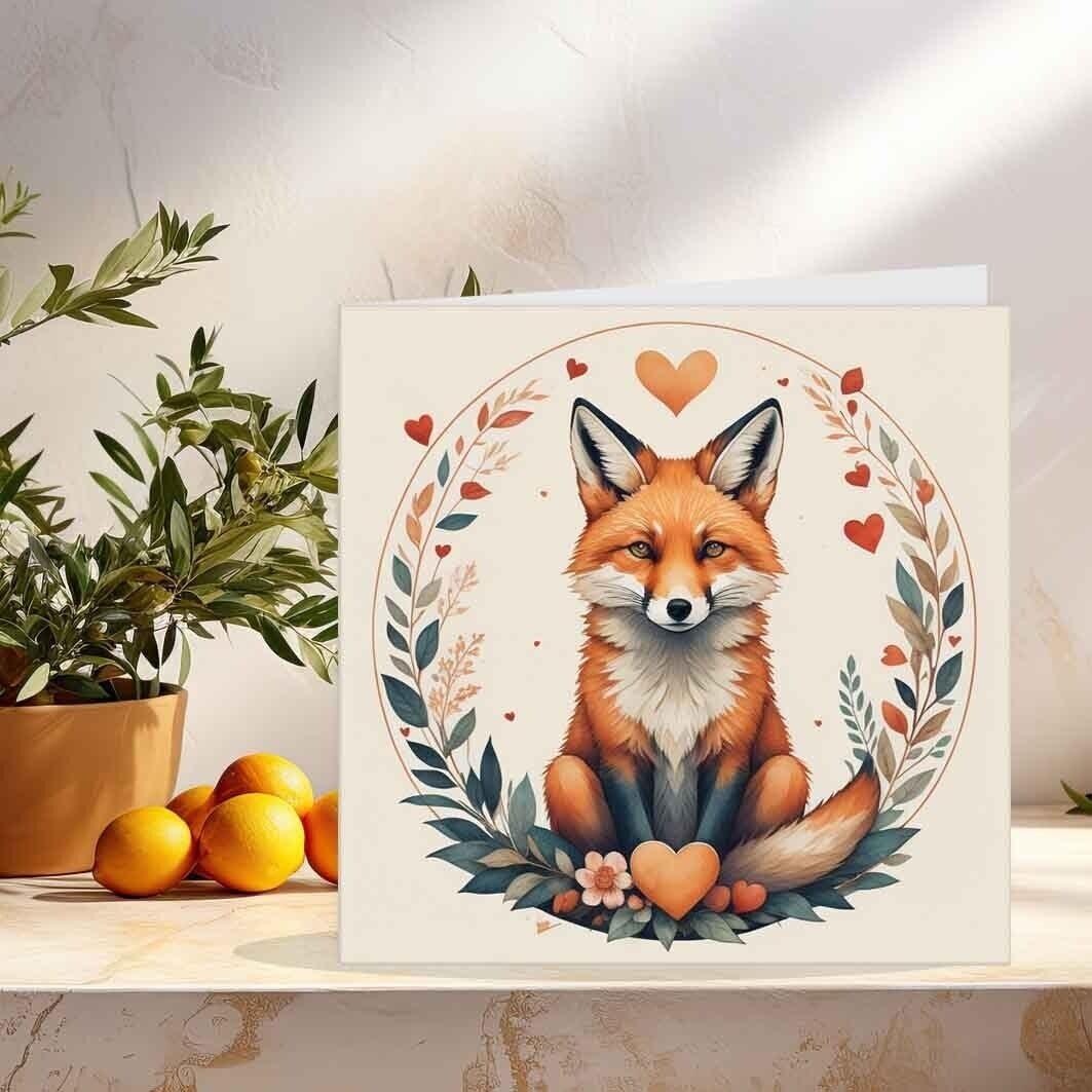 Fox Anniversary Card Love Cute Fox valentines day Card 145mm x 145mm