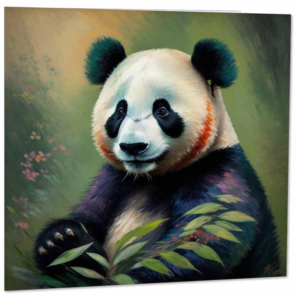 Panda Greeting Card Animal Impressionist Art 145mm x 145mm