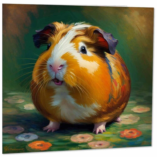 Guinea Pig Greeting Card Impressionist Art 145mm x 145mm