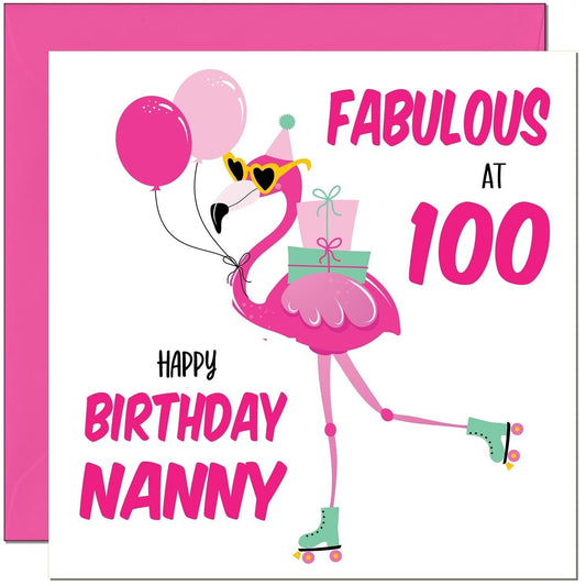 Nanny Birthday Card - Fabulous Flamingo - Ladies Grandmother Pink Cute Grandma
