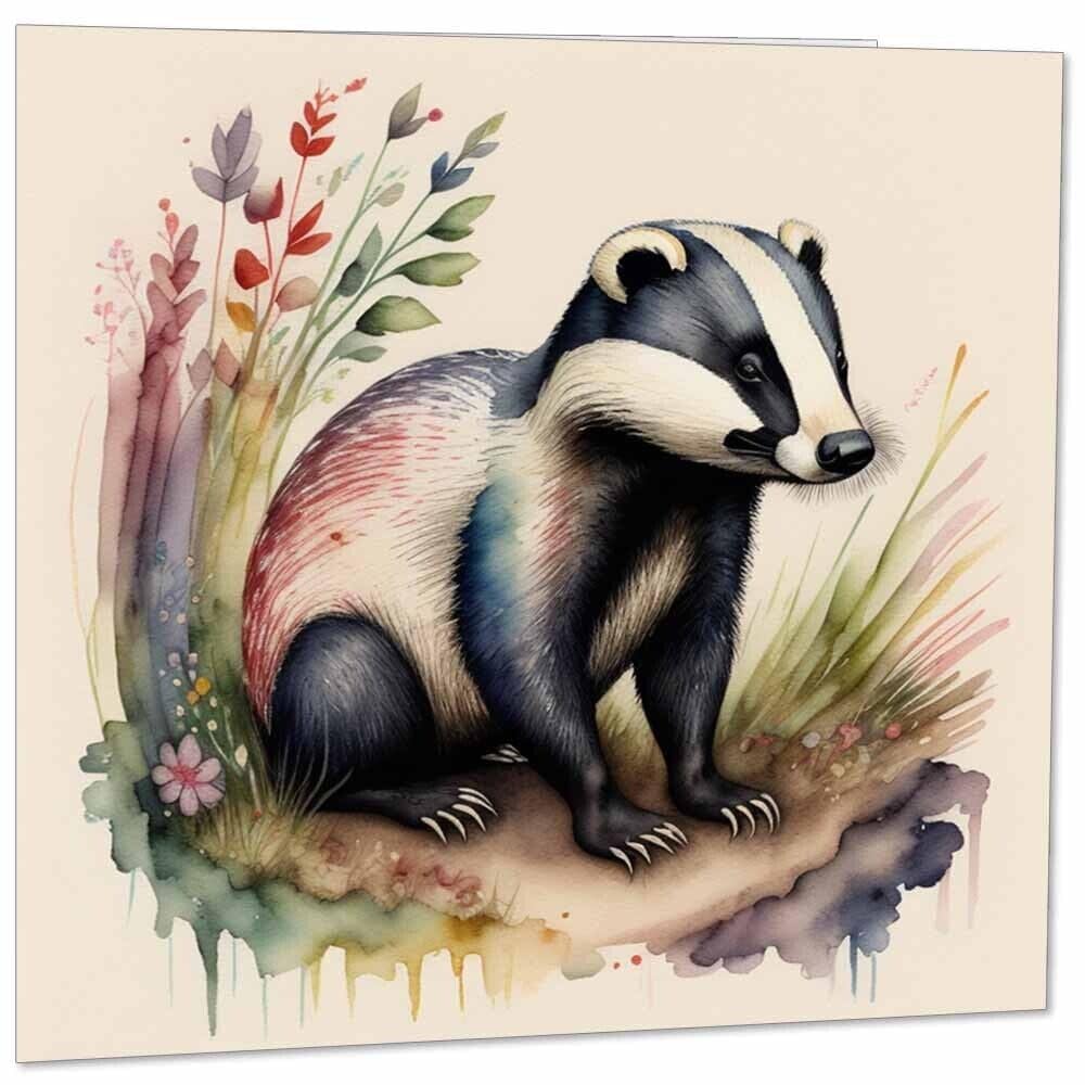 Badger Greeting Card - Watercolor Badger Card - 145mm x 145mm Square