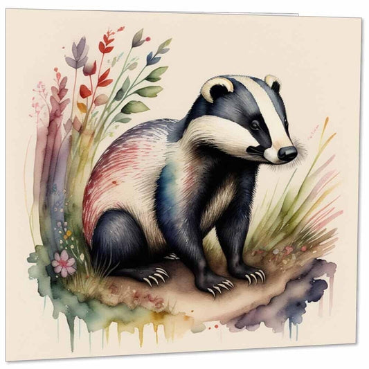 Badger Greeting Card - Watercolor Badger Card - 145mm x 145mm Square