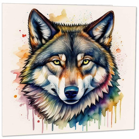 Watercolour Wolf Greeting Card - 145mm x 145mm Square