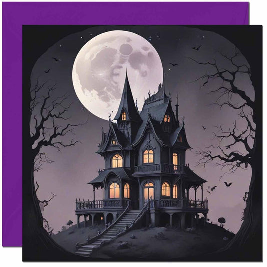 Halloween Card - Haunted House Moon Forest Happy Halloween Cards 145 x 145mm