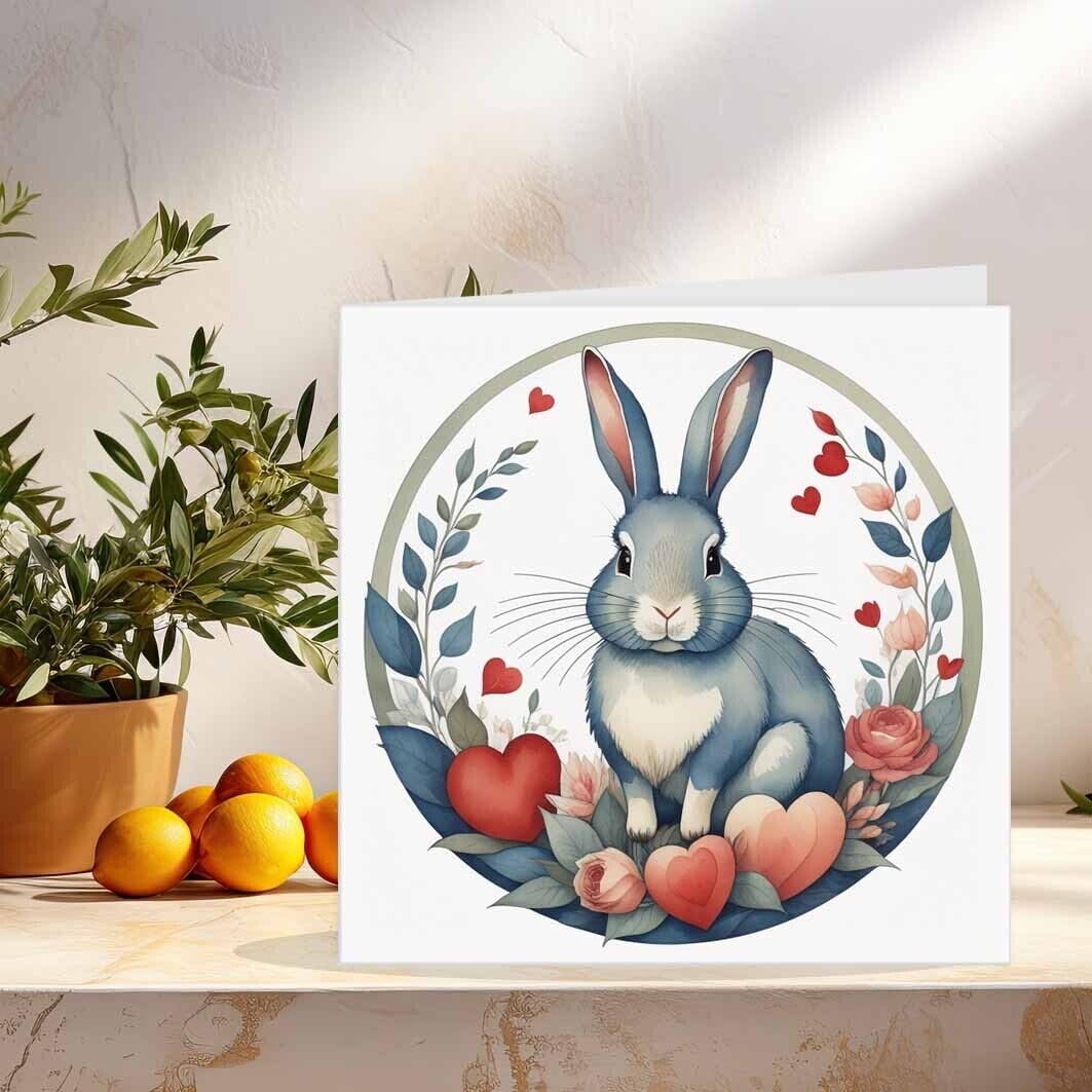 Rabbit Love Heart Greeting Card Cute Bunny Rabbit Cards 145mm x 145mm