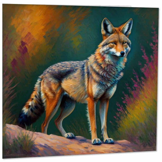 Coyote Greeting Card Animal Impressionism Art 145mm x 145mm