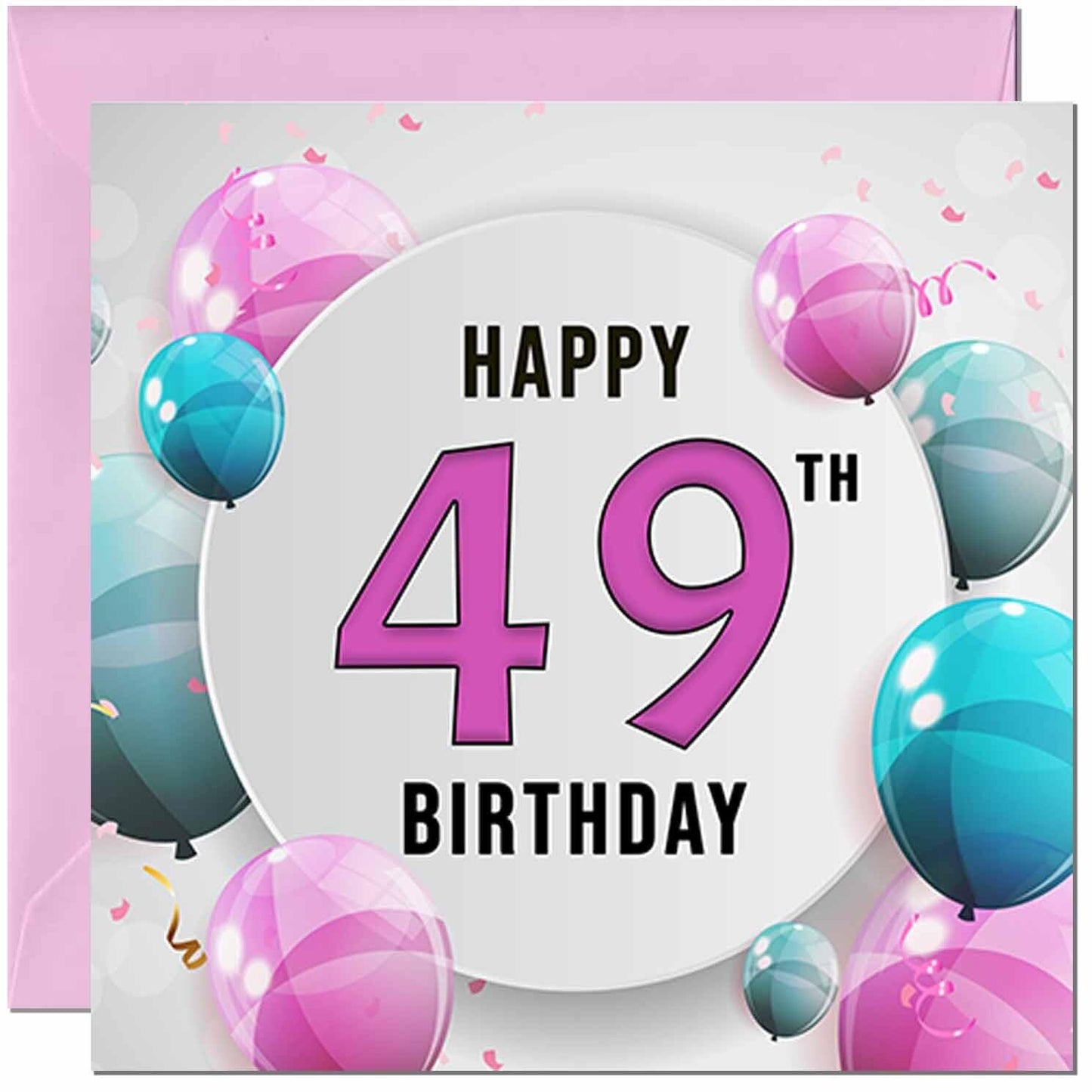 Birthday Card for women - Pink Turquoise Balloon Number
