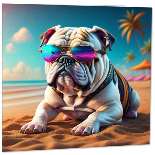 English Bulldog in Sunglasses Greeting Card - Funny Dog Card 145mm x 145mm
