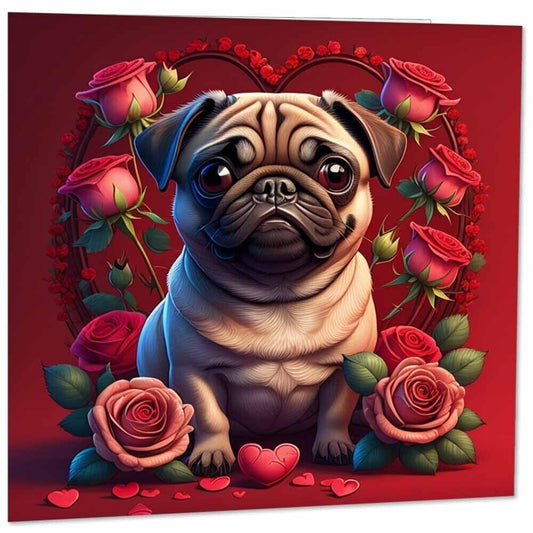 Pug Valentines Day Card Cute Pug Dog Romantic Anniversary Card 145mm x 145mm