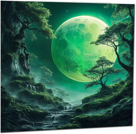 Beautiful Landscape Greeting Card - nature green moon greeting card 145 x 145mm