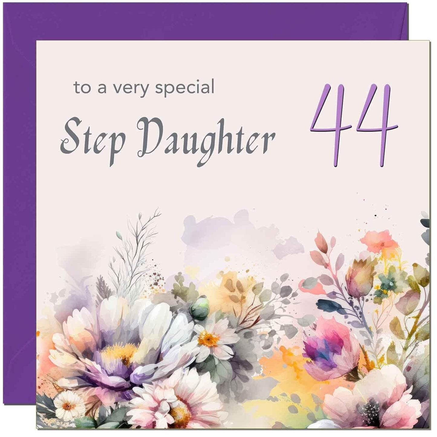 Step Daughter Birthday Card - Purple Floral