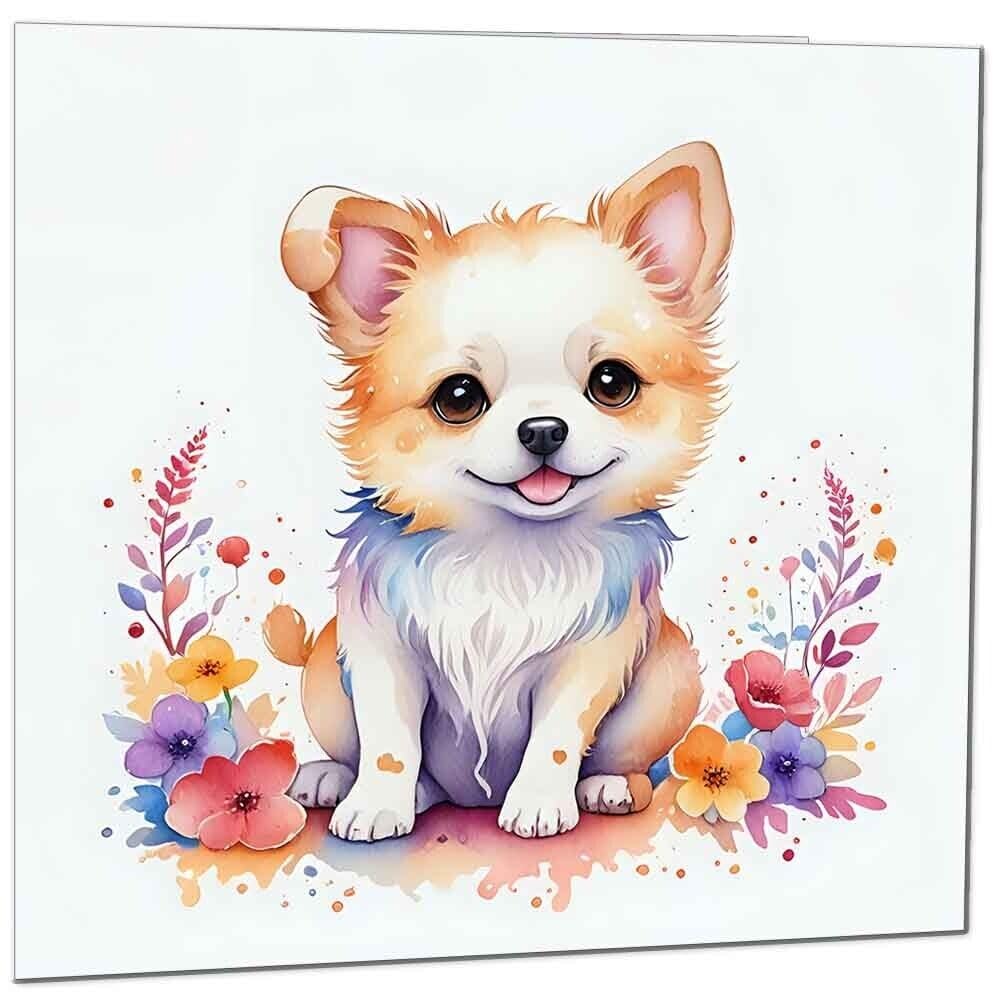 Dog Greeting Card - Cut Dog Floral Card - Any Occasion