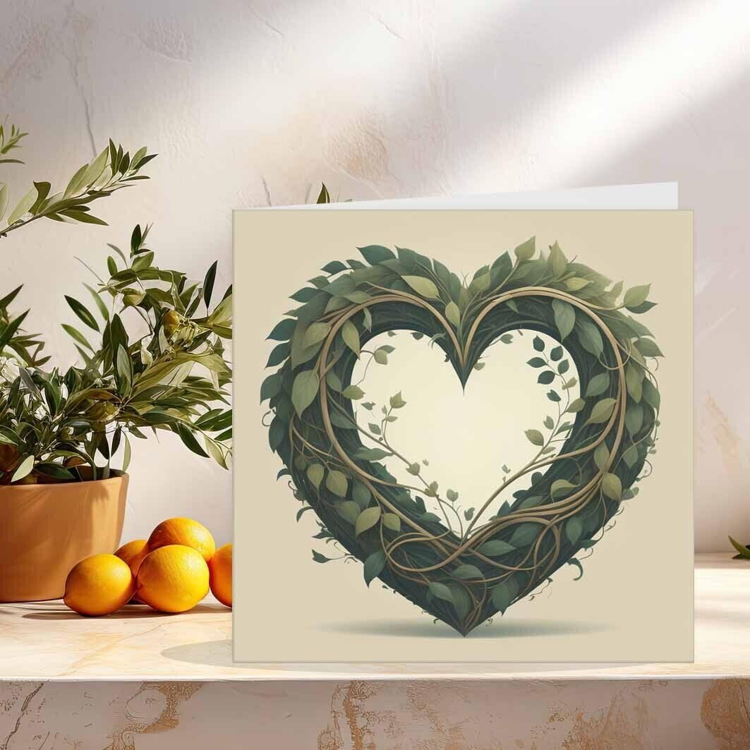 Anniversary Card - Leaf Heart - Love Romantic Valentines Day Card 145mm x 145mm