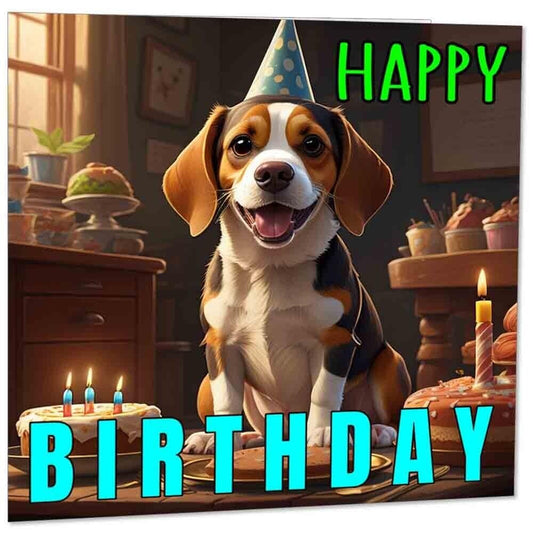 Beagle Birthday Card With Envelope 145mm x 145mm