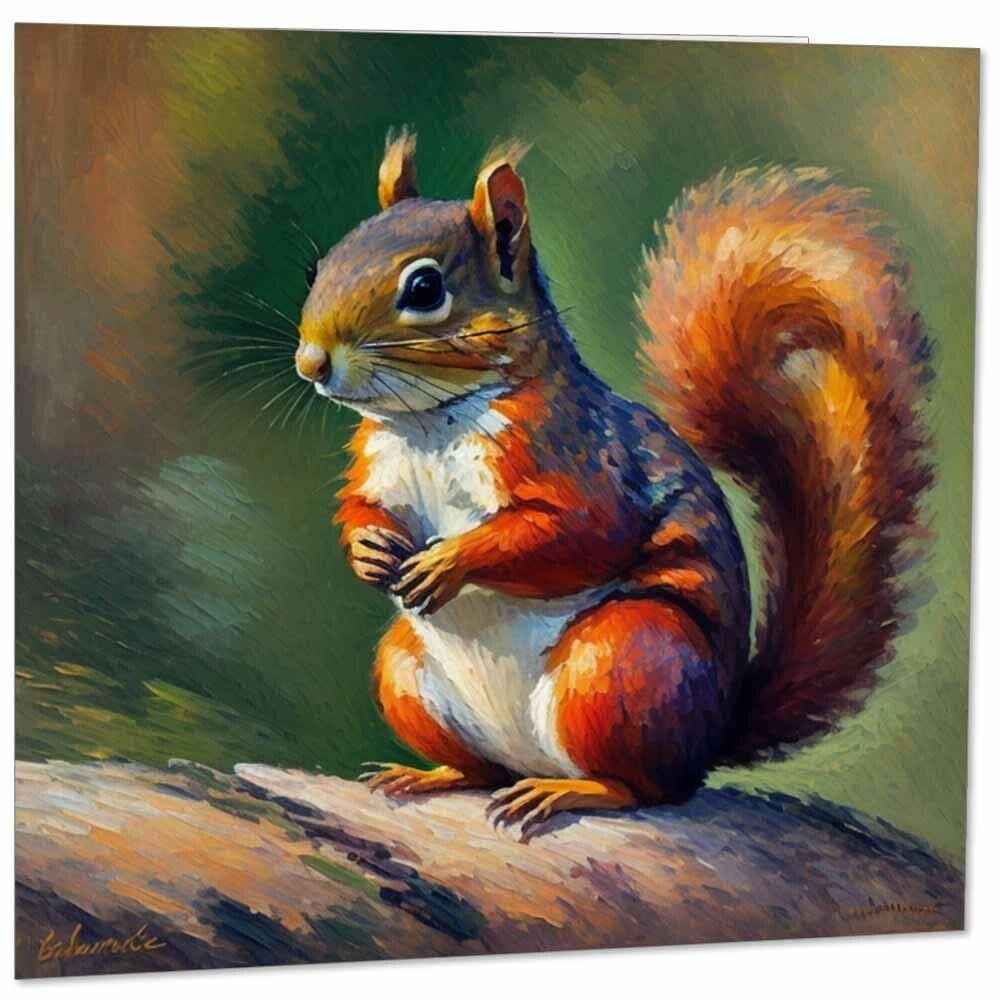Squirrel Greeting Card - Animal Nature Impressionism Art 145mm x 145mm