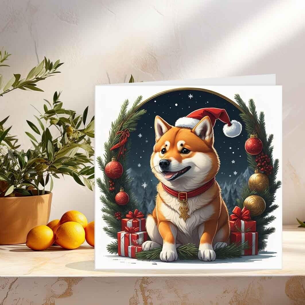 Shiba Inu Christmas Card - Cute Dog Xmas Cards Festive 145 x 145mm