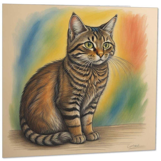 Cat Greeting Card - Cat Card Cat artwork illustration 145mm x 145mm
