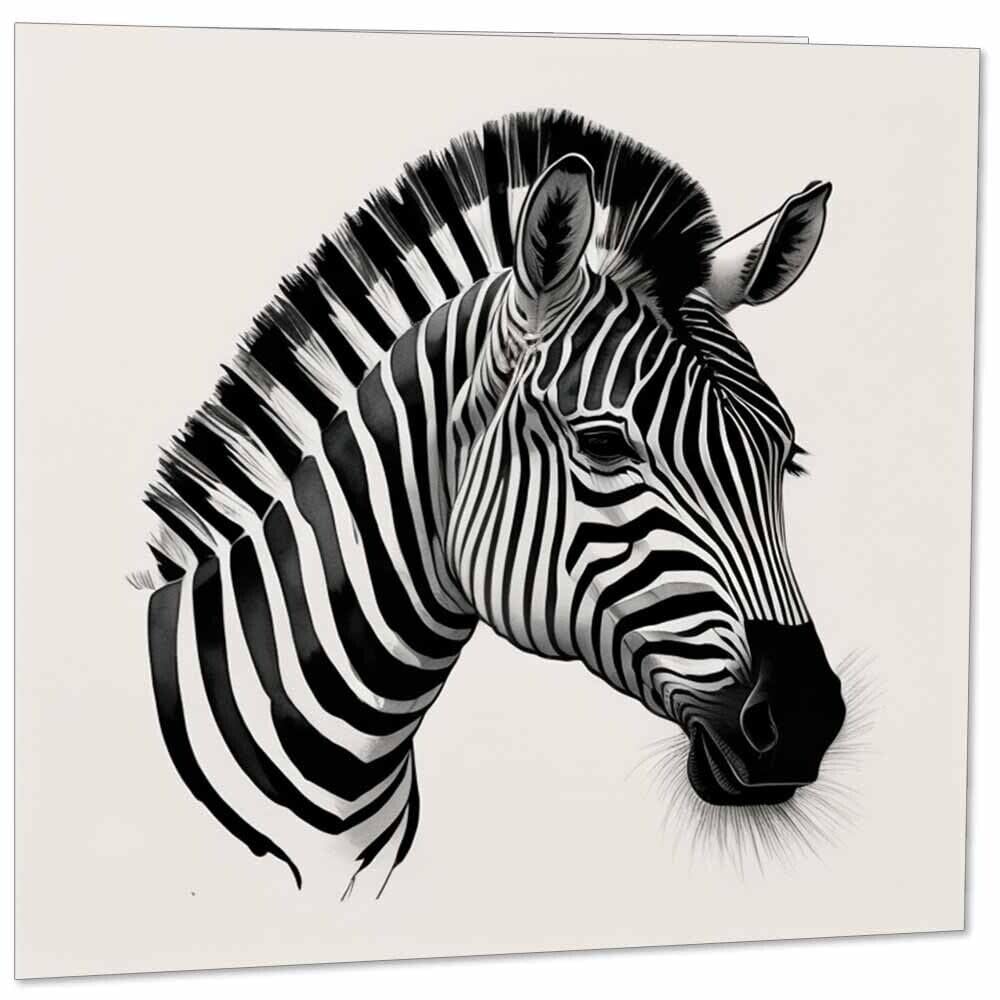 Zebra Head Greeting Card - Zebra Card 145mm x 145mm Square