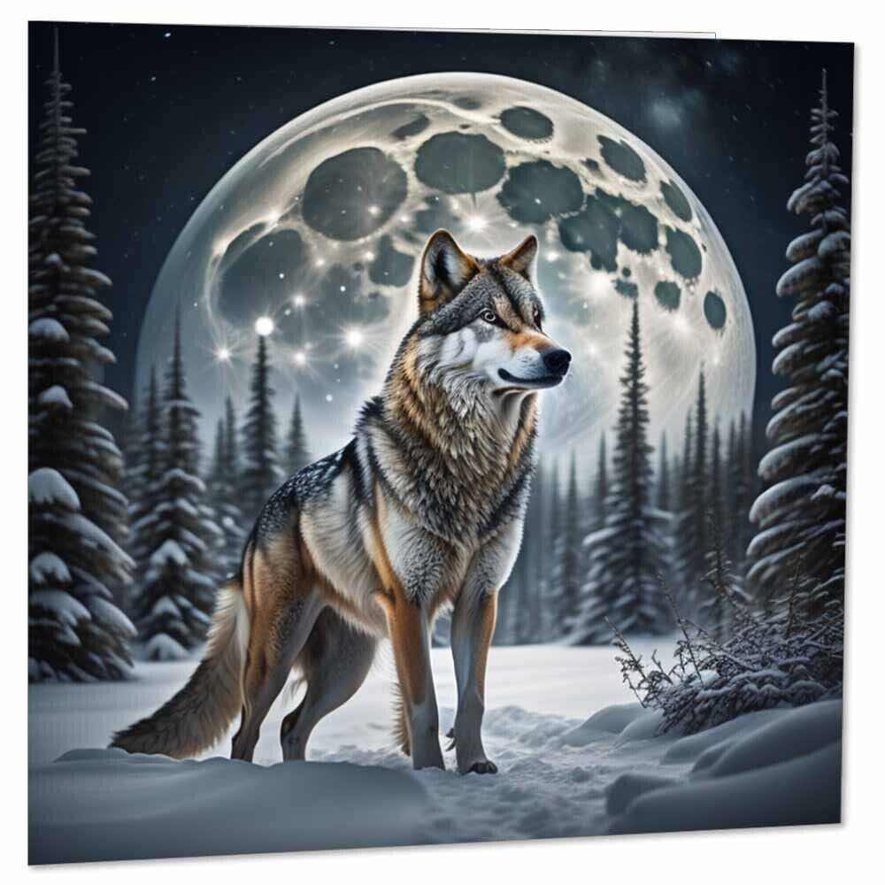 Wolf Moon Greeting Card Snowy Forest Woods 145 x 145mm