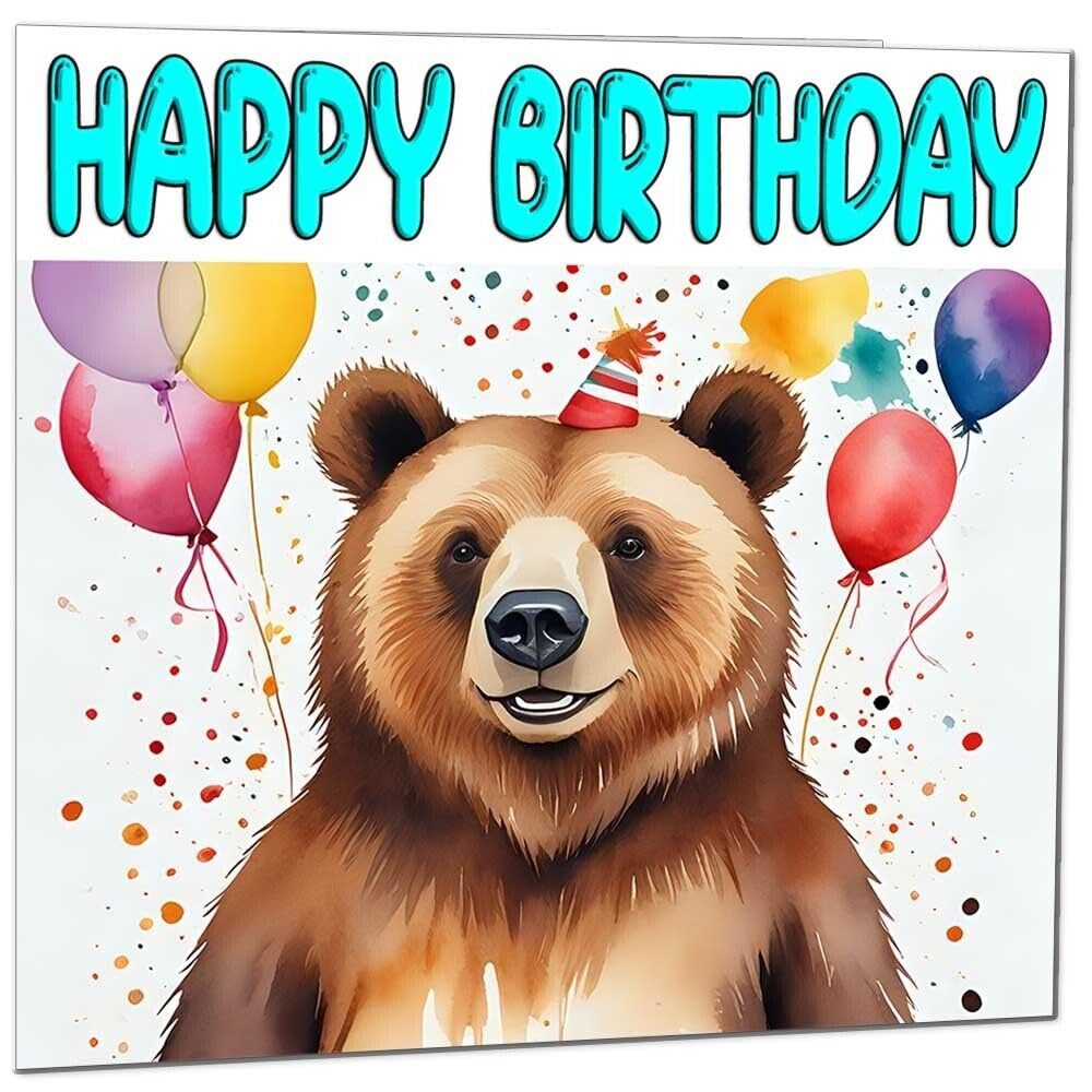 Brown Bear Birthday Card - Cute Bear Birthday Card Animal 145 x 145mm