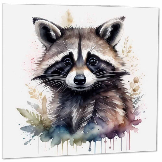 Raccoon Greeting Card - Cute Watercolor Raccoon Card 145mm x 145mm Square