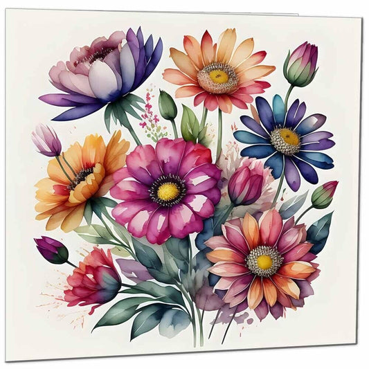 Flowers Colourful Beautiful Blank Greeting Birthday Card Art - Any Occasion