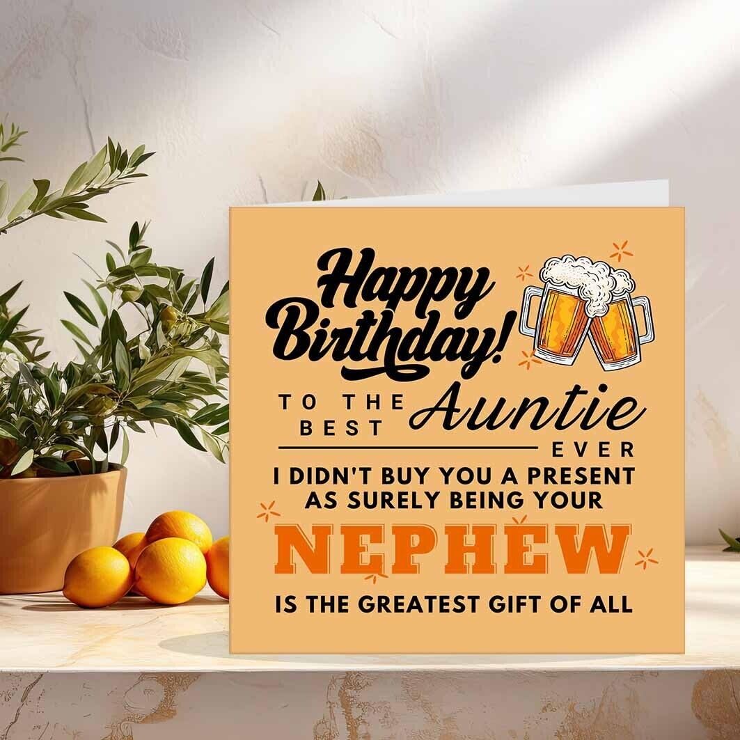 Birthday Card for Auntie from Nephew - Aunt Aunty birthday cards - 145 x 145mm
