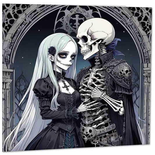 Anime Gothic Couple Greeting Card - Skull Skeleton Anniversary 145mm x 145mm