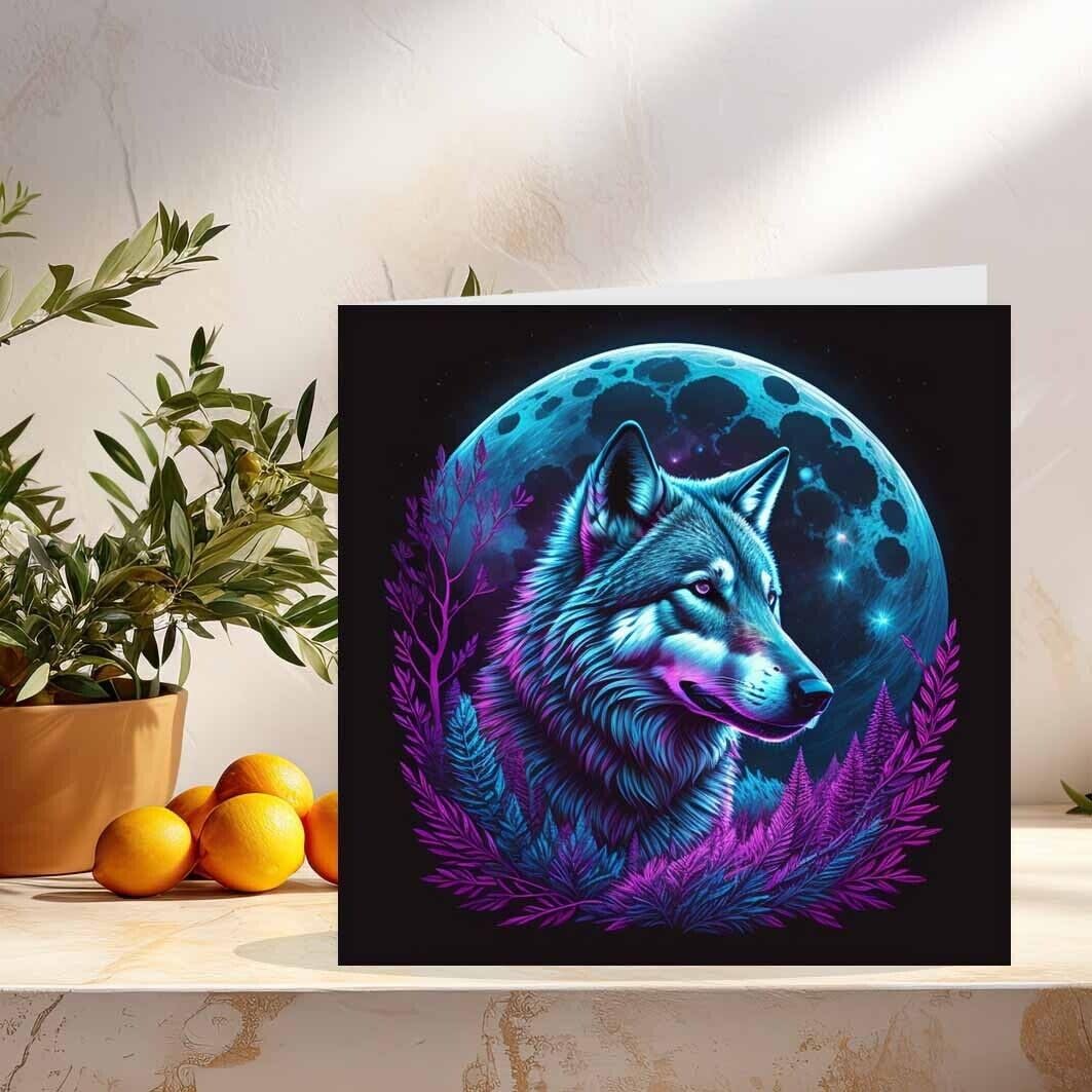 Wolf Moon Greeting Card - Wolf Illustration 145 x 145mm