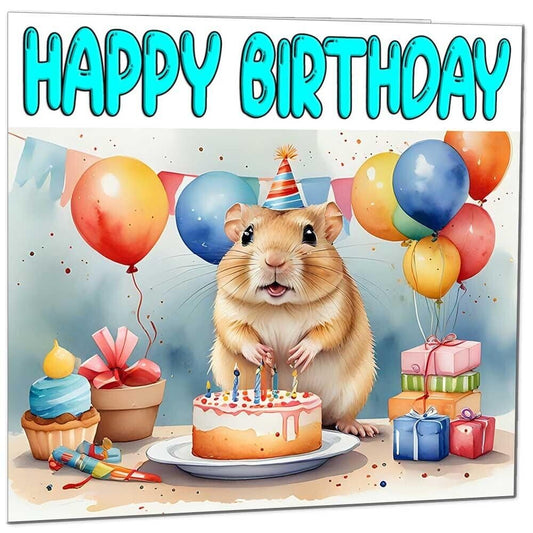 Gerbil Birthday Card - Cute Gerbil Bday Card 145 x 145mm