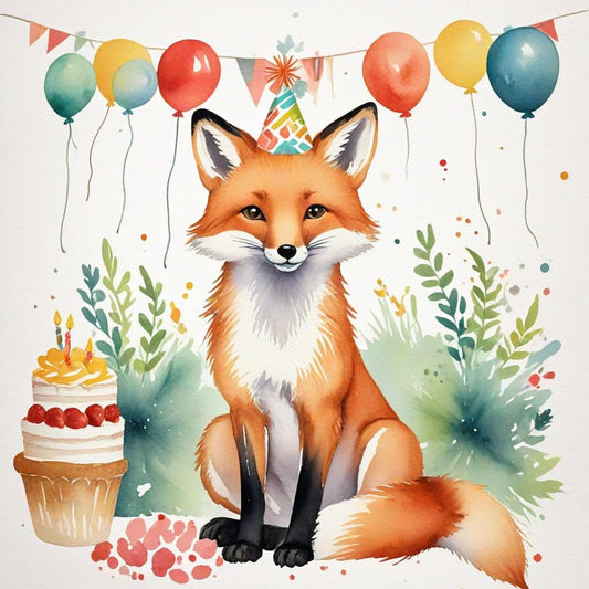 Fox Birthday Card - Fox Birthday party - 145 x 145mm