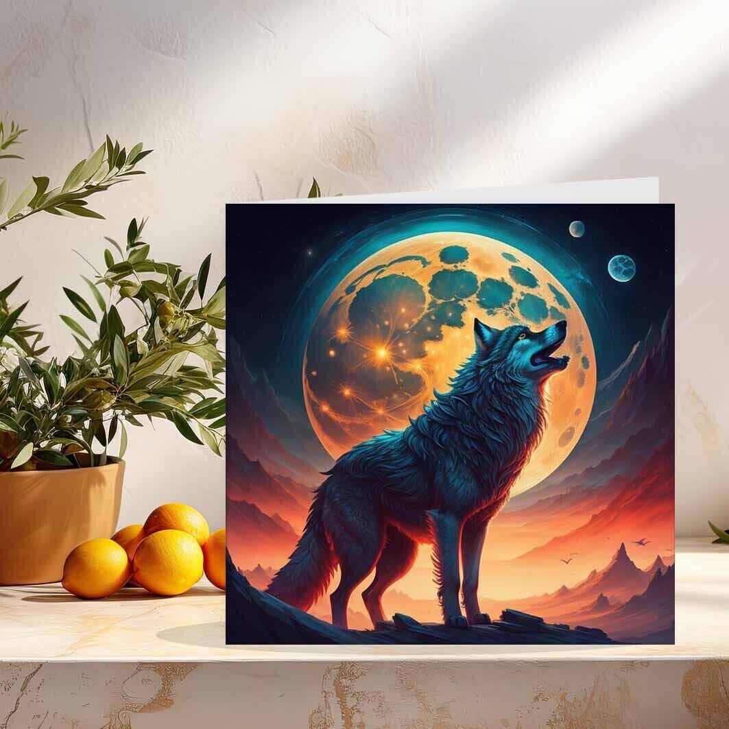 Howling Wolf Moon Greeting Card 145 x 145mm