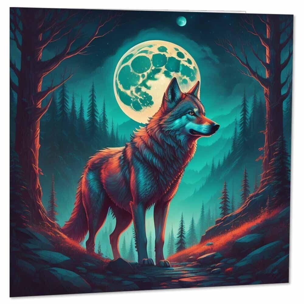 Wolf Moon Greeting Card Wolf Birthday Card 145 x 145mm